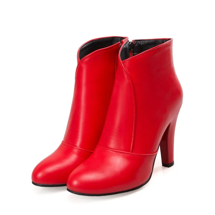 Mujer Cheville 622 rouge Pour De Chaussures Mode blanc Boucle Bout Automne Sexy Bottes Talons Casual Neige Noir Hiver Femmes Rond Zip 5 Nouvelle wPX0n8Ok