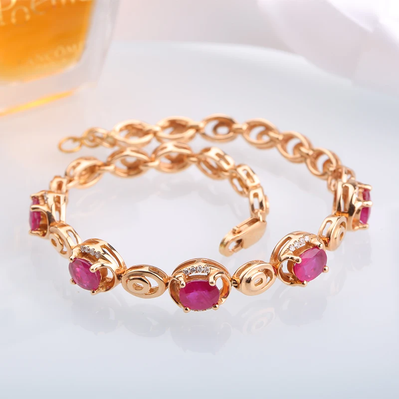 

Robira 18K Rose Gold Color Chain Link Bracelets for Women Ladies Shining Natural Ruby and Diamond Fine Jewelry Gift