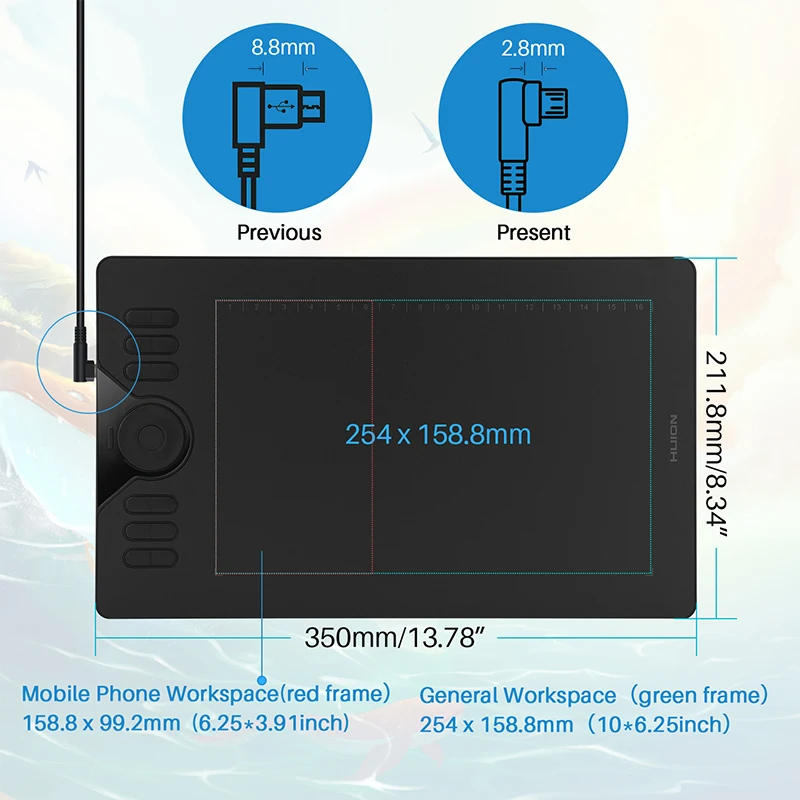  La tableta gráfica más nueva de Huion HS610 compatible con Android tableta de dibujo digital con lá