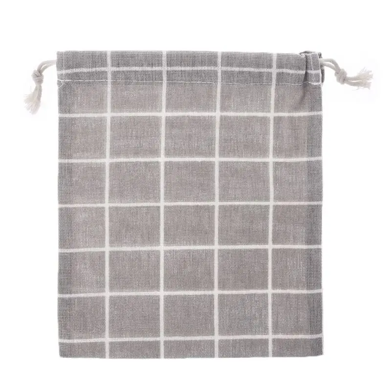 S/M/L Cotton Linen Bag Plaid Printing Women Makeup Case Drawstring Pouch Fashion Toiletry Bags