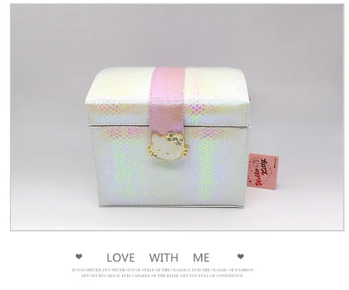 

HELLO KITTY Trunk make up bag Snakeskin pattern Multi layer cosmetic bag 2017 latest PU material trousse maquillage femme
