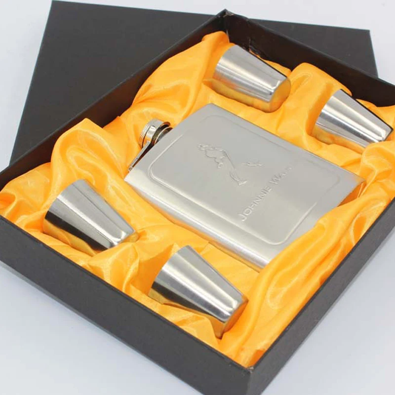 

1Set 7oz Stainless Steel Hip Flask Alcohol Whisky Flagon Portable Embossing Hip Flask Personalized Set Gift Free Give Cup