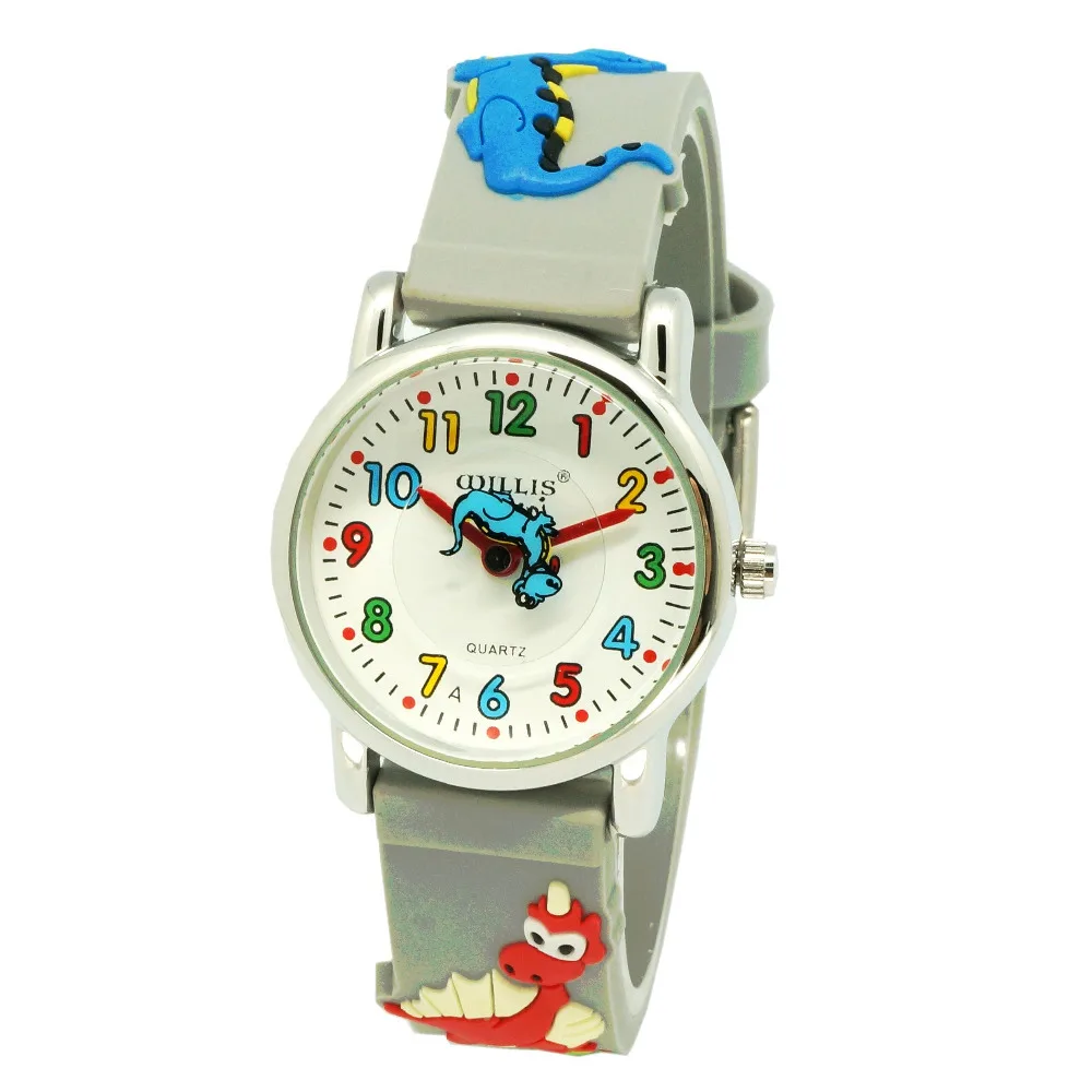 Последний стиль 3D высокого качества силиконовый ремешок динозавр дизайн Детские Кварцевые часы Дети Девочки Мальчики студенческие водонепроницаемые часы
