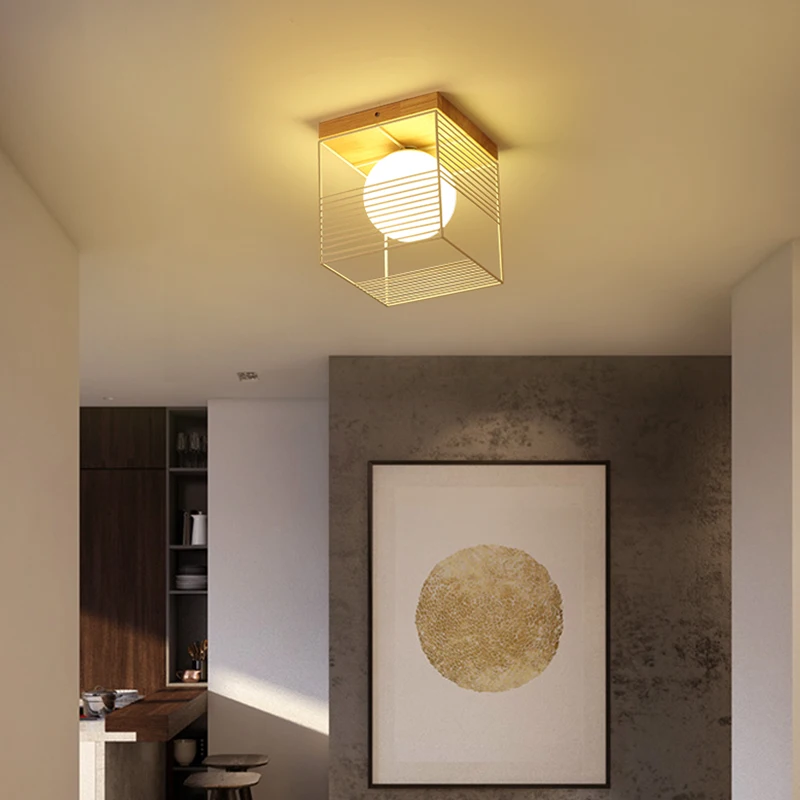  2019 New Nordic Indoor Wood Led Ceiling Light Fixture Luminaire Modern Iron Net Bedroom Corridor Ha - 32963134397
