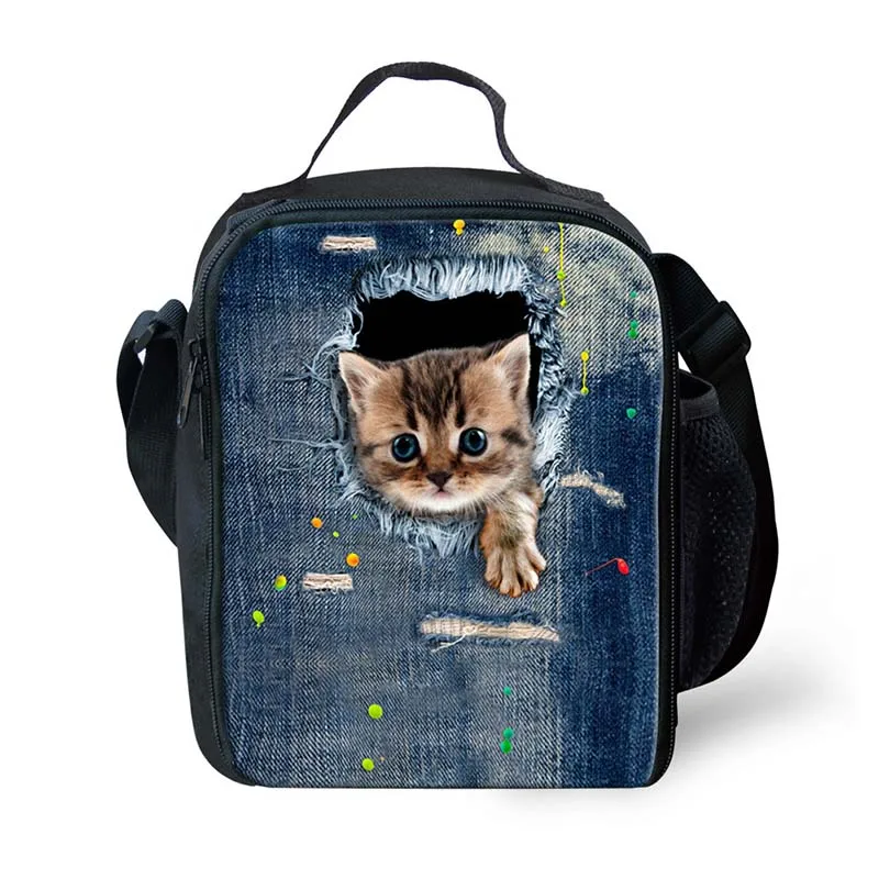 THIKIN 3D джинсовая кошка узор Термосумка для еды портативный для пикника для женщин Изолированная коробка для хранения еды мужская сумка Ланч-бокс сумка - Цвет: As picture