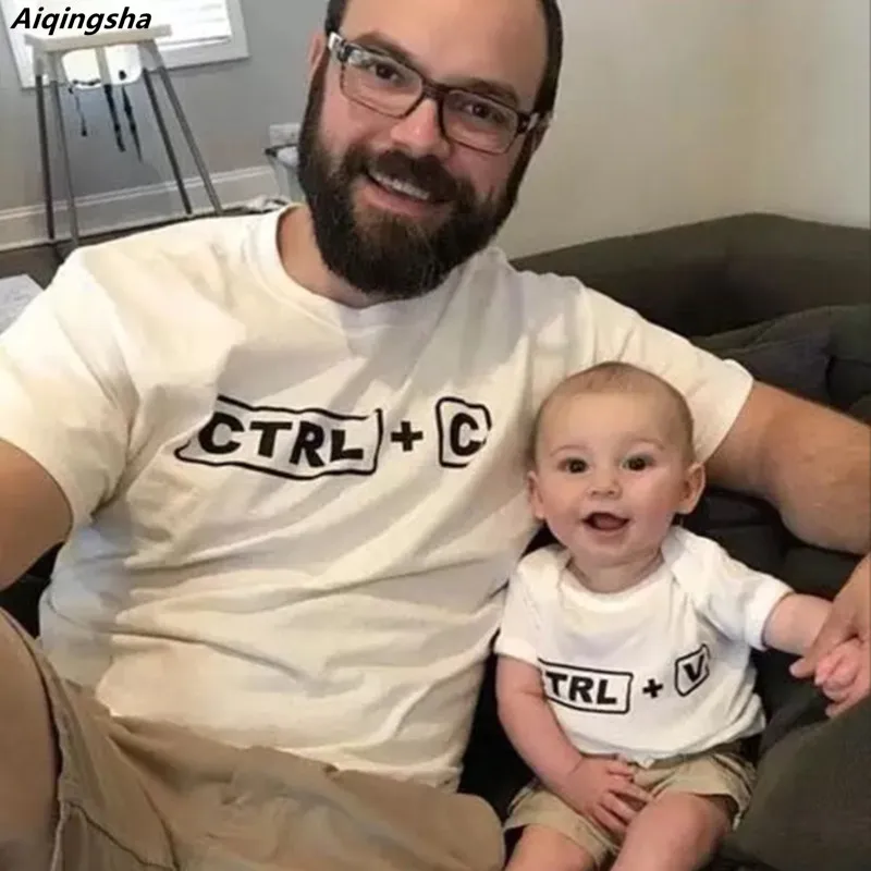 Папы и меня одежда для папы сына Футболки CTRL C + V печатных футболки близнецов