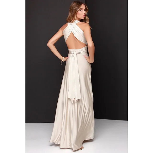 Sexy Women Multiway Wrap Convertible Boho Maxi Club Red Dress Bandage Long Dress Party Bridesmaids Infinity Robe Longue Femme Beige