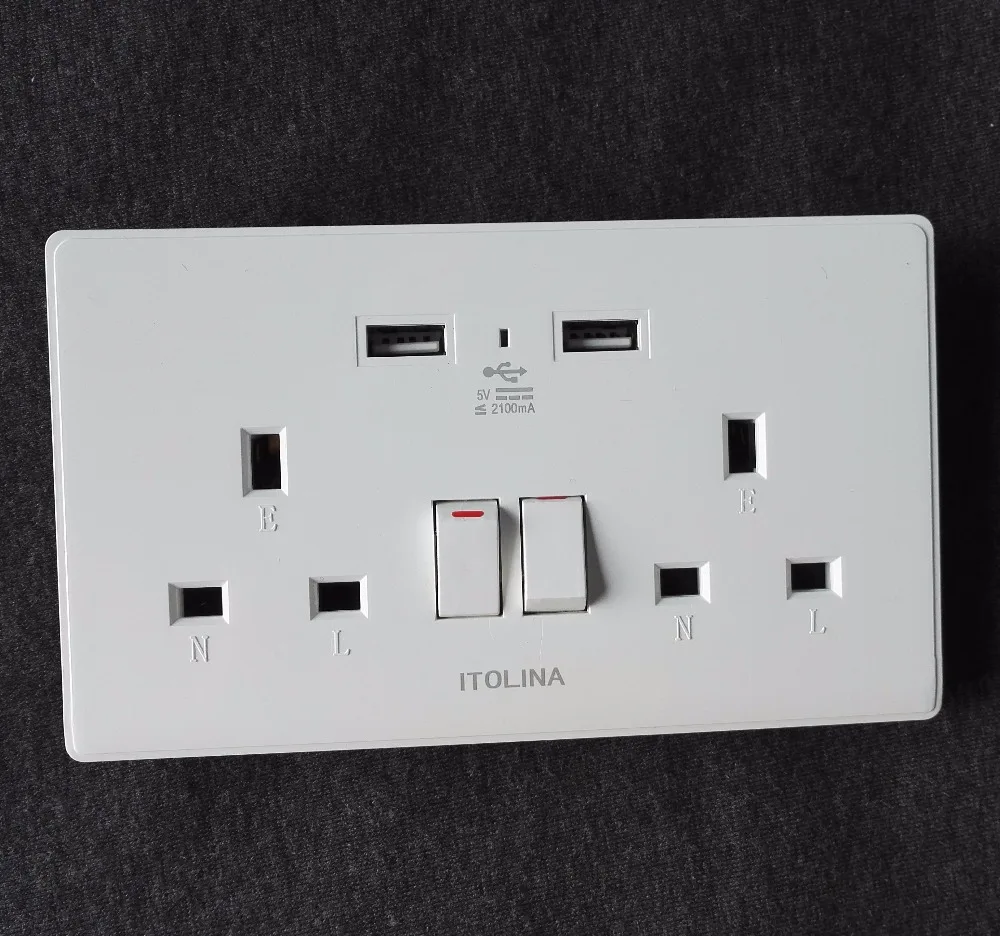 Buy 1x U.K. USB Wall Socket Outlet with Double Switch