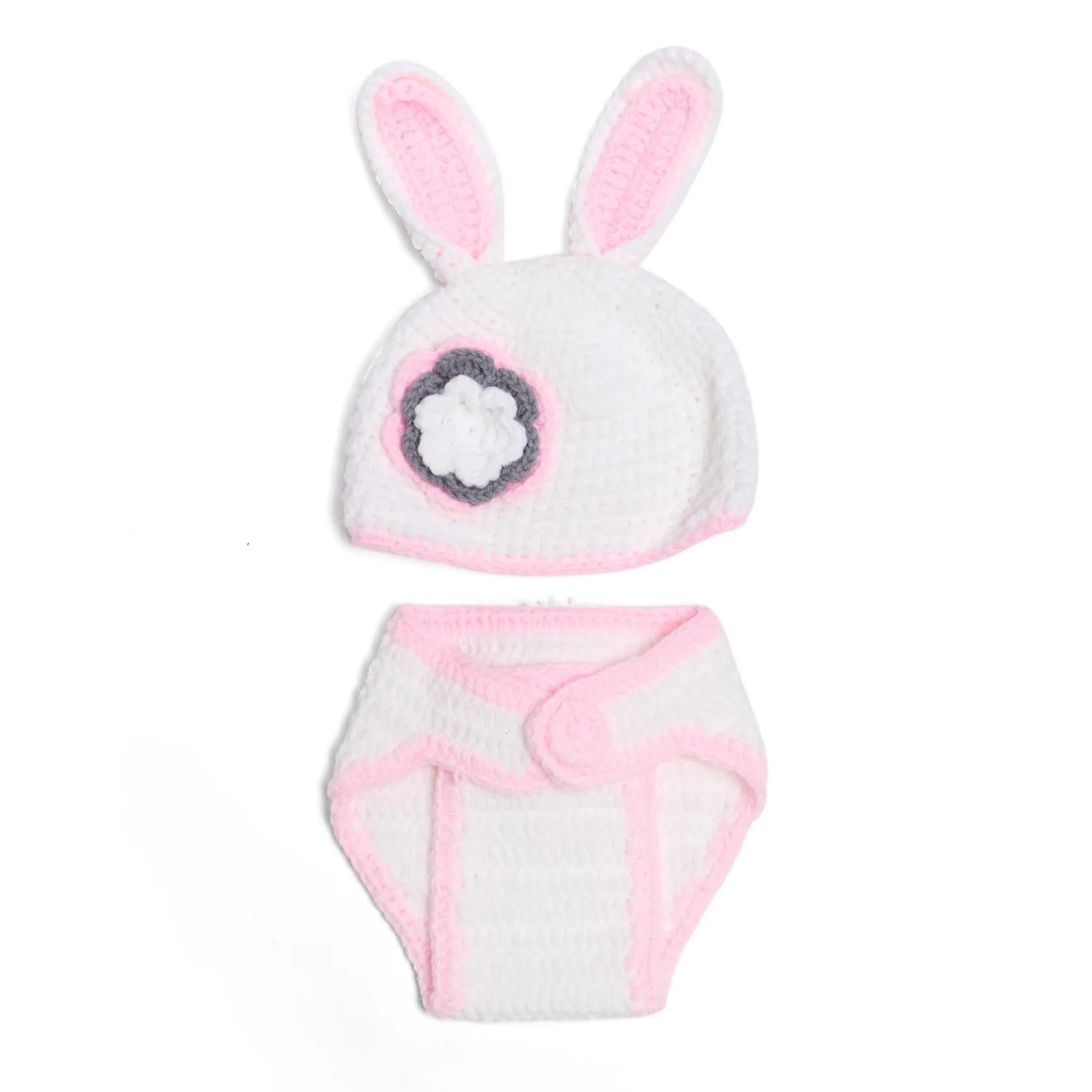 Baby Newborn Photography Props Costume Cartoon Big Ears Cute Rabbit Knit Hat Pant Set Baby Newborn Photo Shoot Accessories