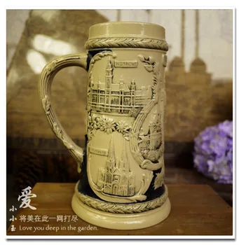 

2016 New Arrival "Austria Church" Ceramic German Beer Mug Hand Painted Mugs Embossed Pattern Coffee Cup 17*21cm