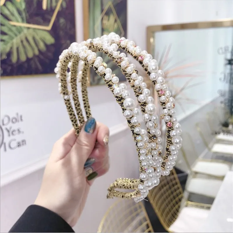 High end luxury hair accessories women's pearls wrapped gilded shiny ...