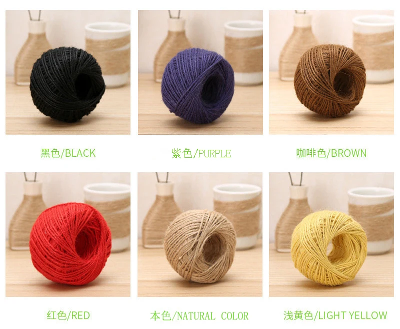 15 COLOR 1Roll 50M Natural Burlap Hessian Jute Rope Twine Hemp Rope String  2mm Gift Box String Cord Wedding Tags Decoration