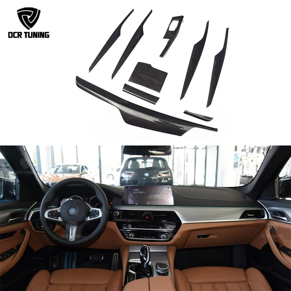 

9 pcs / Set For BMW 5 Series G30 G38 Carbon Fiber Interior Trim Cover Left Hand Drive Gloss Black Carbon Trim 2017 + Only