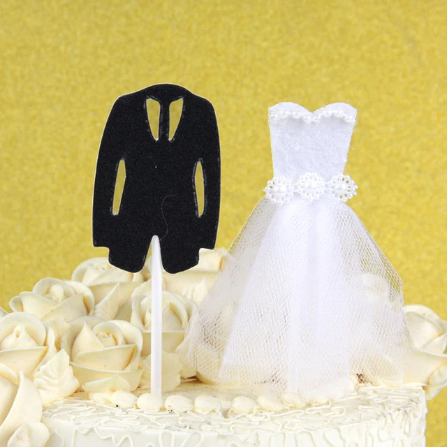 2pc Set Wedding Dress Cupcake Cake Topper Suit Flags Birthday 2pc Set Wedding Dress Cupcake Cake Topper Suit Flags Birthday Anniversary Festival Party