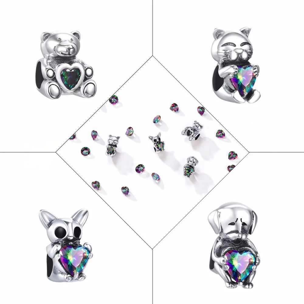 SILVERCUTE Аутентичные 925 стерлингового серебра Животных Бисер для подвески браслет