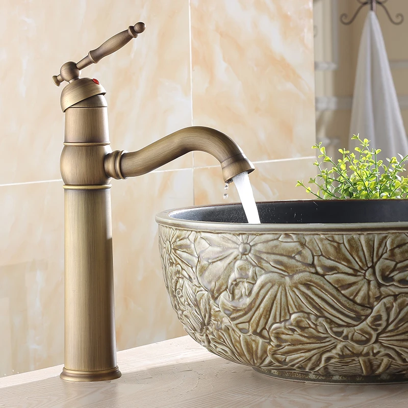 

European-style luxury villa antique 100% copper faucet retro heightening stage faucet basin faucet hot & cold water taps