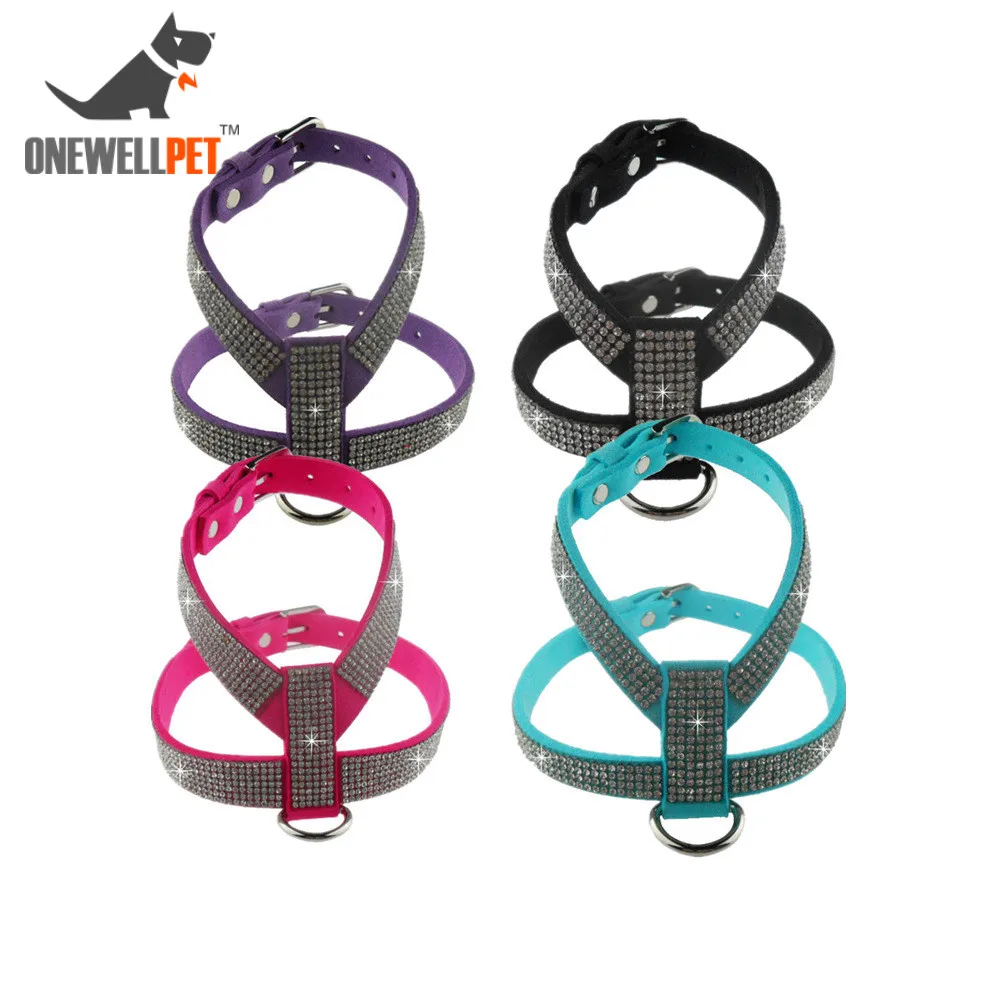 Onewellpet Brand Korean Velvet Pet Harnesses With Rhinestones And Also 120cm Leashes For Teddy