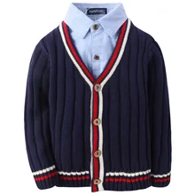 Хлопковый вязаный свитер с v-образным вырезом для мальчиков