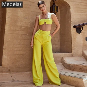 

Summer Women Pants Strapless Zipper Fly Two Piece Pants Sexy Bodycon Elegant Celebrity Party Pant Nightclub banquet hosted Suit