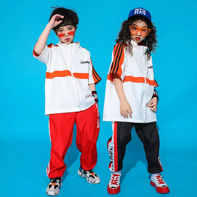 Детская одежда для джазовых танцев для девочек и мальчиков, костюмы для бальных танцев в стиле хип-хоп, футболка Топы, штаны для бега костюмы для выступлений