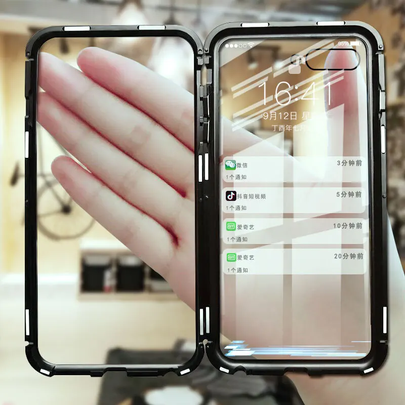 

OLLIVAN Magneto Magnetic Adsorption metal case for Huawei P20 Lite case Transparent cover P20 Pro Magnet tempered glass cases