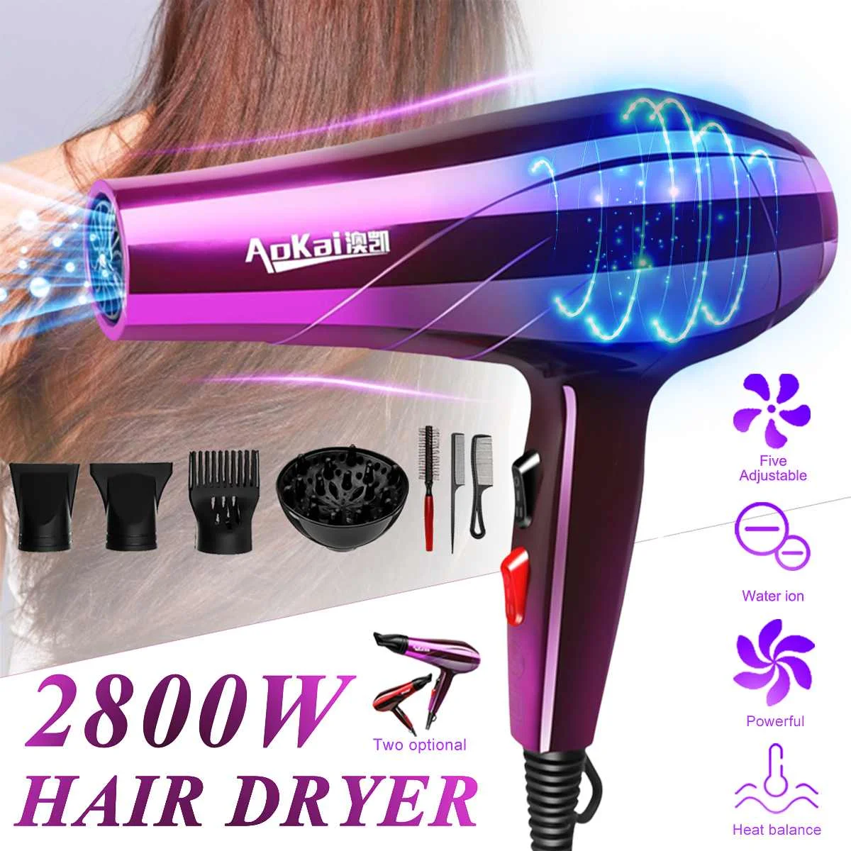 

2800W 220V Professional Electric Hair Dryer Salon Hairdressing Blow 24x28cm Diffuser Tool Kit 2 Heat Speed 3 Tempreture Setting