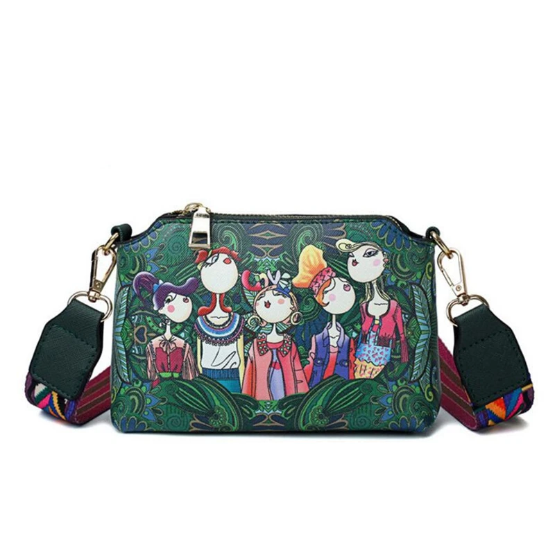 

Fashion New Women Forest Girls Pattern Printing Single Shoulder Colorful Straps Handbag Retro Female Small Messenger Bag F308