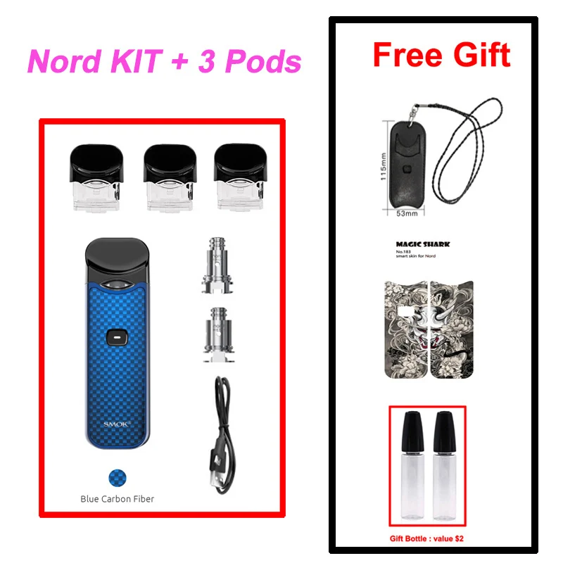 SMOK Nord Pod Vape 1100 мАч батарея 3 мл Pod система обычная сетка катушка электронная сигарета комплект испаритель VS SMOK NOVO Minifit комплект - Цвет: Blue Carbon Fiber