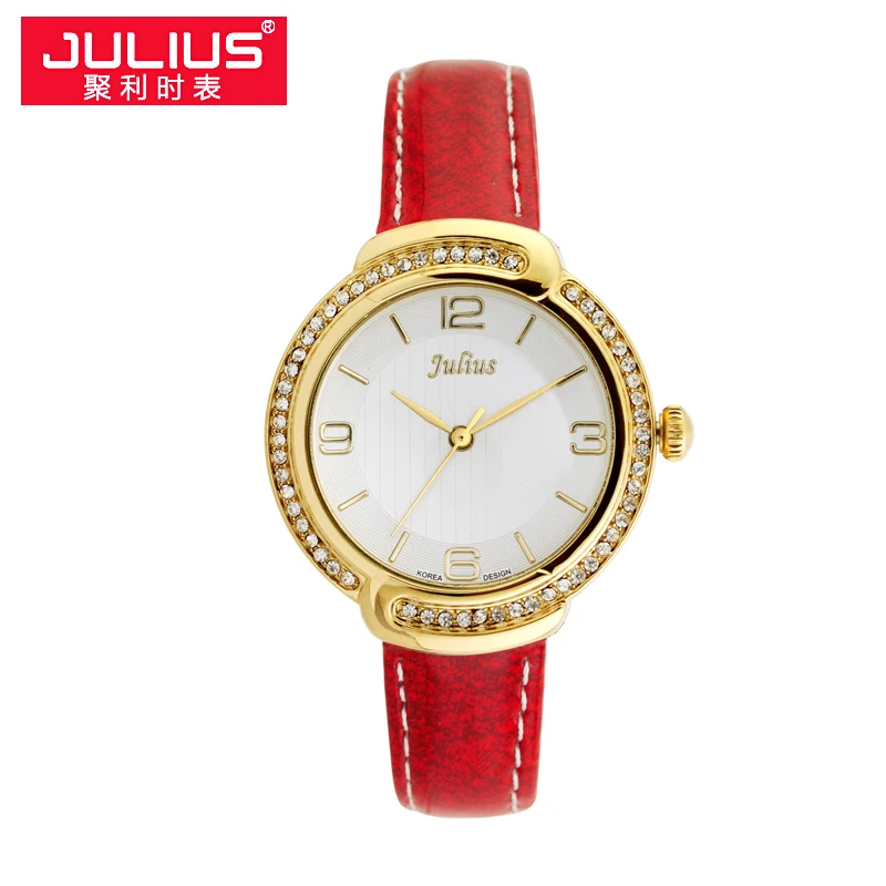 Бренд Julius Новое Прибытие Женщины Rhinestone Часы Женева Сталь/Женщины Whatch Розового