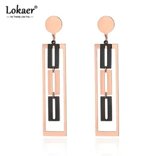 Lokaer трендовые геометрические прямоугольные серьги-гвоздики из нержавеющей стали черного/розового золота для офиса, креативные ювелирные изделия для женщин и девушек E19084