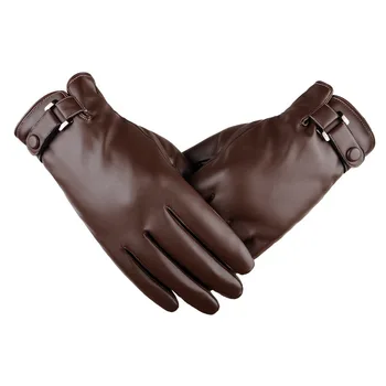 

2018 Fashion Leather Gloves Pu Leather Black Brown Color Men Leather Winter Gloves Button Warm Mittens Thin Touchable Screen