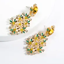 Pendientes de cristal de Flor de Oro barroco JOUVAL para mujer largos diamantes de imitación pendientes colgantes accesorios femeninos Brincos 2019(China)