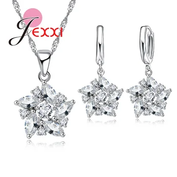 

Eternal Love Sterling Silver Necklace Pendent Earrings For Women Engagement Gift Crystal Jewelry Set For Lady