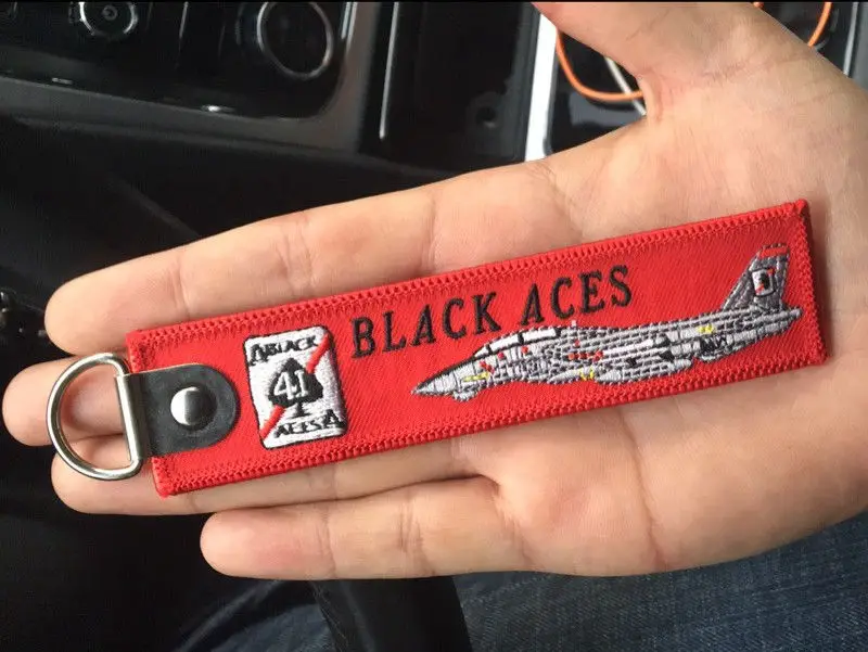 

VF-41 Black Aces Collection Fighter Keychains Remove Before Flight Red Fabric Cloth Embroidered Key Chain Rings Charms Gift