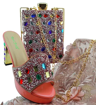

New Italian Ladies Shoes and Bags To Match Set Decorated with Rhinestone Shoe and Bag for Nigeria Party African Shoe and Bag Set