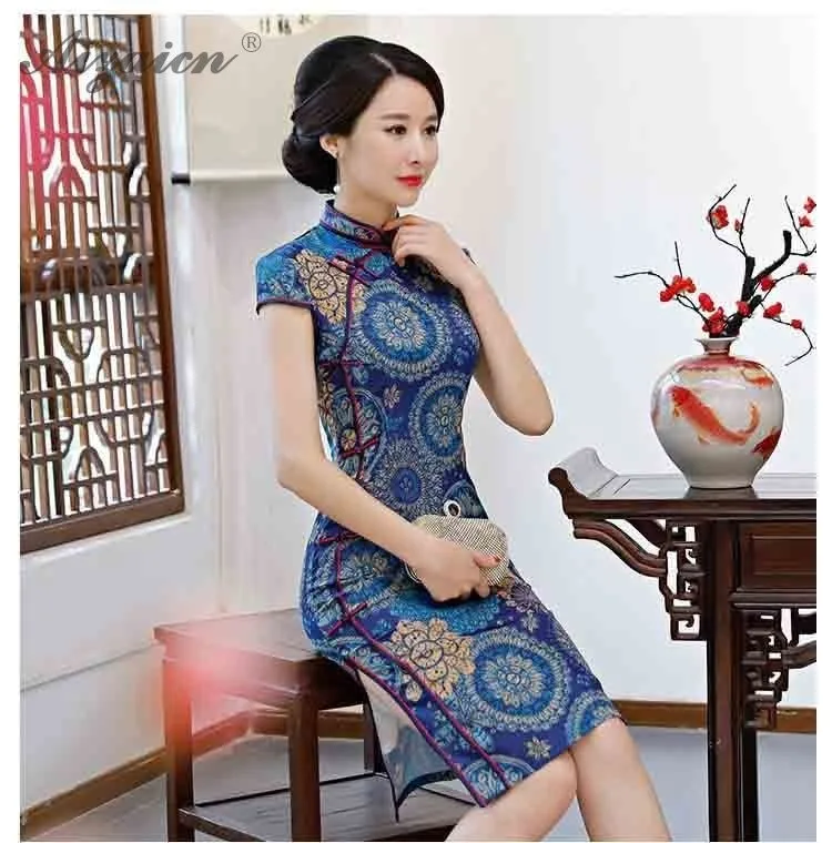 2019 новый модный принт Cheongsam мать Винтаж Длинные платья для женщин традиционные китайское платье Qipao подобные шелковые Qi Pao Халат