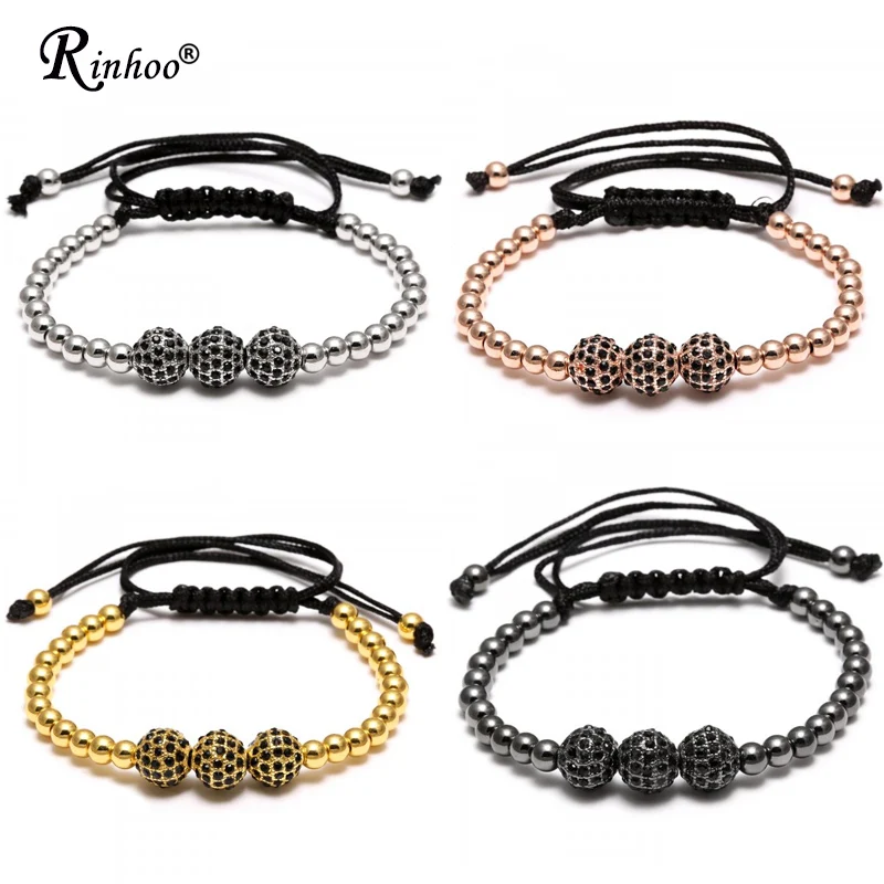 

Rinhoo Handmade 8MM Beads Ball Braided Macrame Charm Wrap Cord Beaded Bracelet Bangles Adjustable Rope Hot Jewelry For Men Women