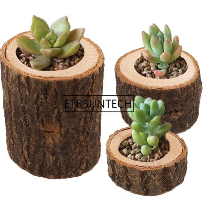 

50sets Wooden Candlestick Candle Holder Table Decoration Wood Succulent Plants Flowerpot Bark Handicraft Handmade