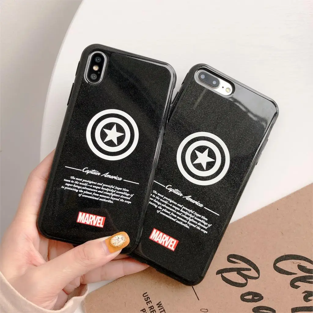 

3D Relief Glitter Funda for iphone X Case Marvel Captain America Phone Case for iphone X XR XS Max 6 6S 7 8 Plus Cover Soft TPU