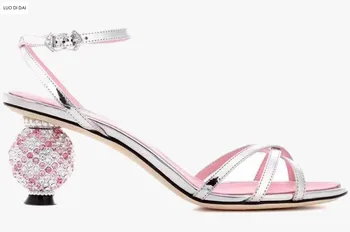 

2020 glitter women diamond sandals party shoes ankle strap sandals gladiator sandals wedding high heels rhinestone stud sandals