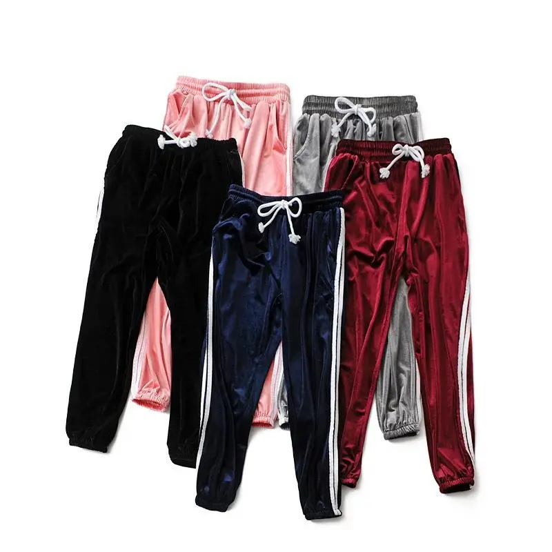 Fashion Women Velvet trousers Track Pants Classic Two Stripe slacks