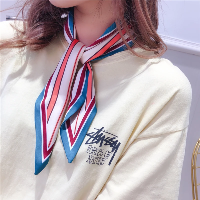 

2019 New Neck Scarf for Women Print Silk Skinny Scarf Female HandBag Scarfs Sharp Angle Ribbons Lady Hair Band Wrist Tie