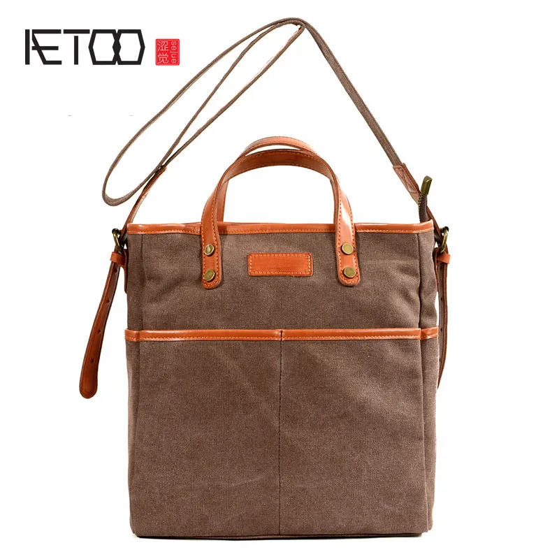

AETOO New canvas handbags shoulder messenger bag retro literary cloth bag men and women portable tote bag