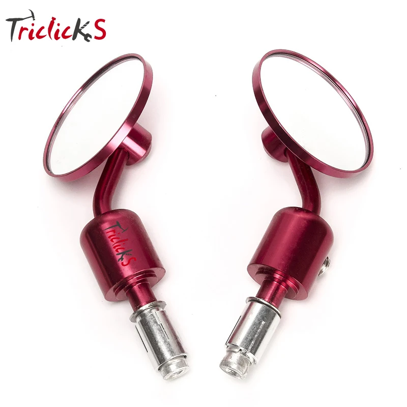 

Triclicks Red CNC Round Rear View Mirrors 7/8" 22MM 3" Handlebars Pair Motorcycle Rearview End Left Right Side Mirror Aluminum