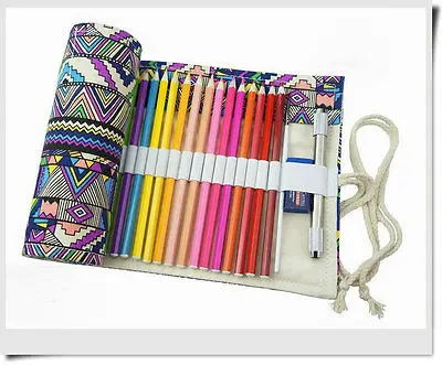 

Bohemian Style 36/48/72-Hole Canvas Color Pencil Wrap Roll Hold Pouch Hand Made