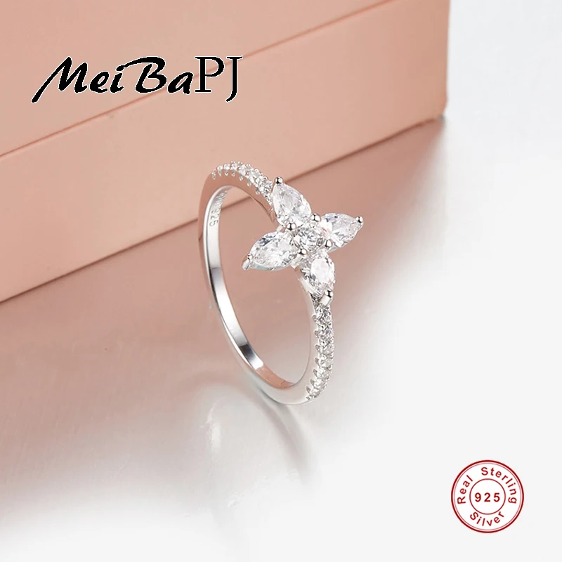 

[MeiBaPJ]Very Beautiful Flowers Ring AAA Zircon Rings S925 Sterling Silver Fine Rings Jewelry for Women 3 Color Choose