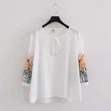 4XL Большие размеры женская одежда О-образным вырезом Весна Женские топы и жемчуг принт три четверти рукав белый рубашка в полоску