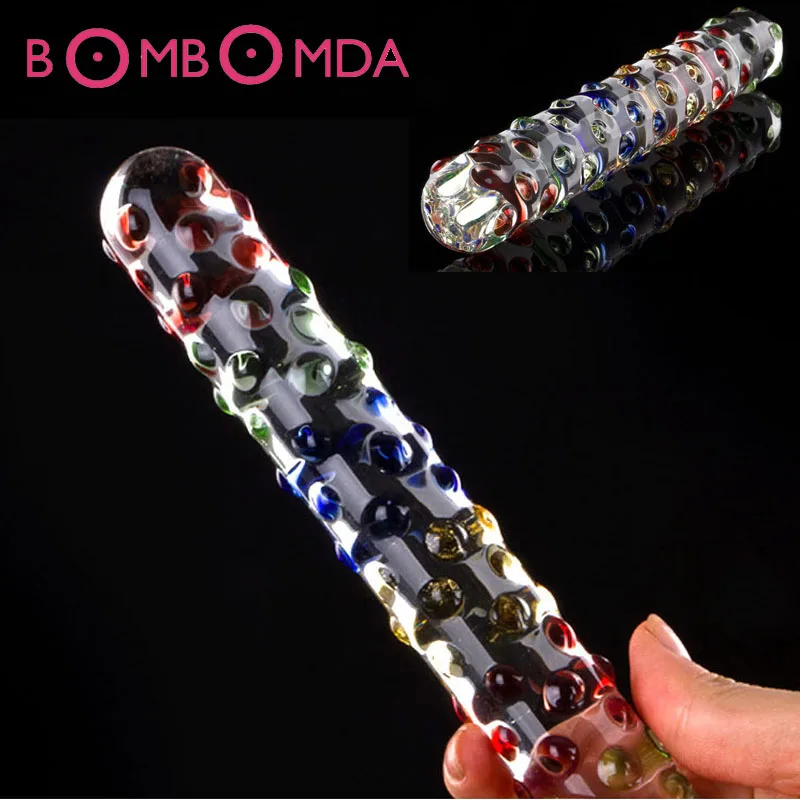 Double ended headed Pyrex Glass font b Dildo b font crystal fake penis anal butt plug
