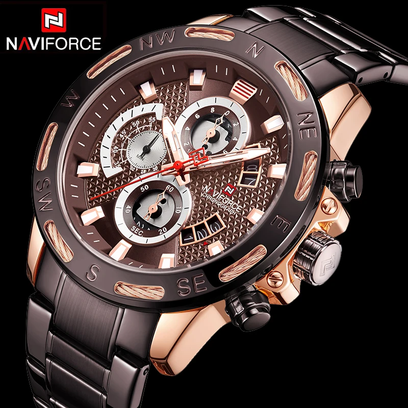 Часы наручные NAVIFORCE мужские из нержавеющей стали роскошные брендовые модные