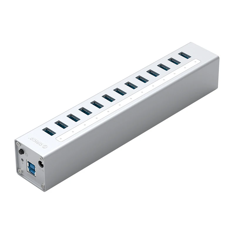 Алюминиевый сплав 13 портов USB3.0 HUB/BC1.2 интерфейс зарядного устройства с перегрузкой по току, перегрузкой, защитой от перенапряжения, A3H13-U3 - Цвет: Серебристый